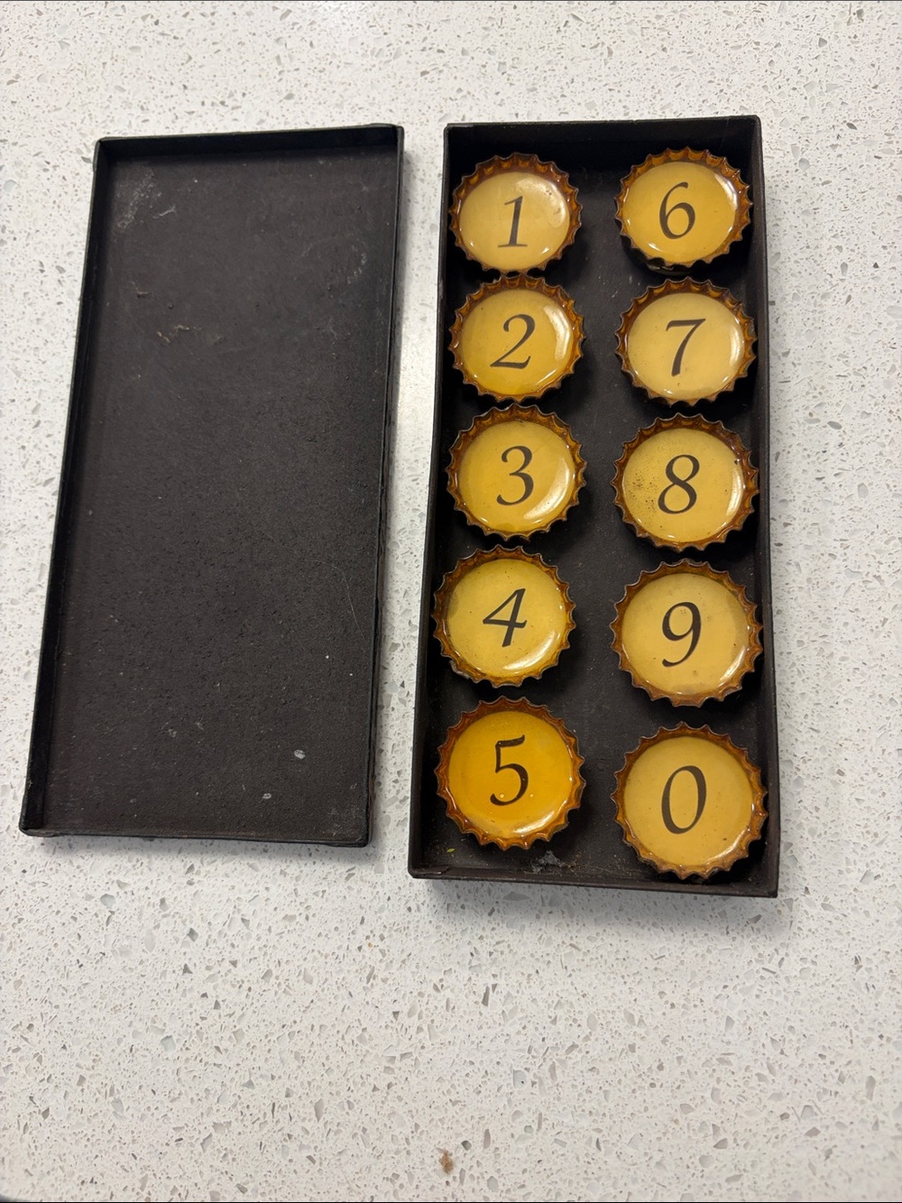 Pottery Barn Yellow Numbered Bottle Cap Game Set